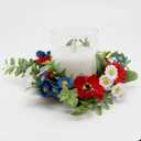 Independence Day Candle Ring 2 Pcs 3'' (Inner) 6'' (Outer) Diameter Floral Candle Rings Artificial Flowers Red-White-Blue Mini Wreaths Ideal Independence Centerpiece for Patroic Decor