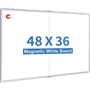 Tripollo Magnetic Whiteboard Dry Erase, 48 x 36 inch Large White Board for Wall, Foldable Aluminum Frame Hanging Whiteboards for Home Classroom Office