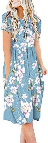 DB MOON Women Summer Casual Short Sleeve Dresses Empire Waist Dress with Pockets, size small