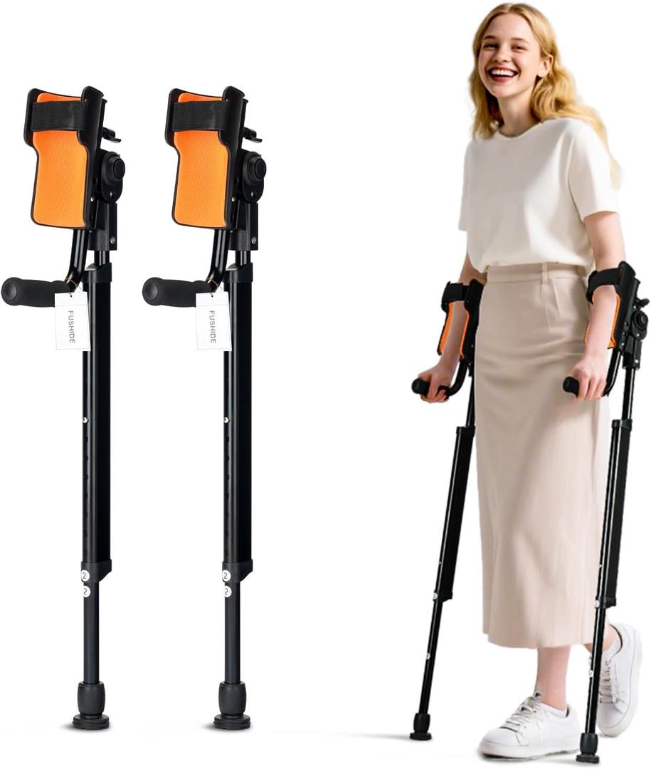 Adjustable Forearm Crutches for Adults 10-Level Height Ergonomic Arm Crutches, Adjustable Hook & Loop Strap, Foldable Crutches for Leg&Surgery Recovery, Sports Injuries or Daily Use (1 Pair)