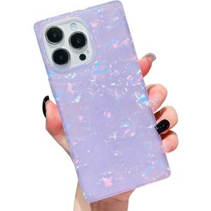 KERZZIL Elegent Pearl Pattern Compatible with iPhone 15 Pro Rectangle Edge Case, Slim Soft TPU Silicone Protective Bumper Cases Cover(Purple Pearl,15 Pro)