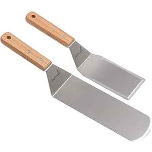 Stainless Steel Spatula Set, Grill Spatula Set with Full Tang Handle & Beveled Edges, Long Wide Spatula for Cast Iron Griddle BBQ Flat Top Grill, Pancake Turner, Smash Burgers Metal Flipper, 2 Pieces