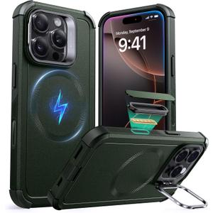 ESR for iPhone 16 Pro Max Case with Stand, 23 ft Military-Grade Drop Protection, Heavy Duty Magnetic Phone Case, Compatible with MagSafe Accessories, Cyber Series, Army Green