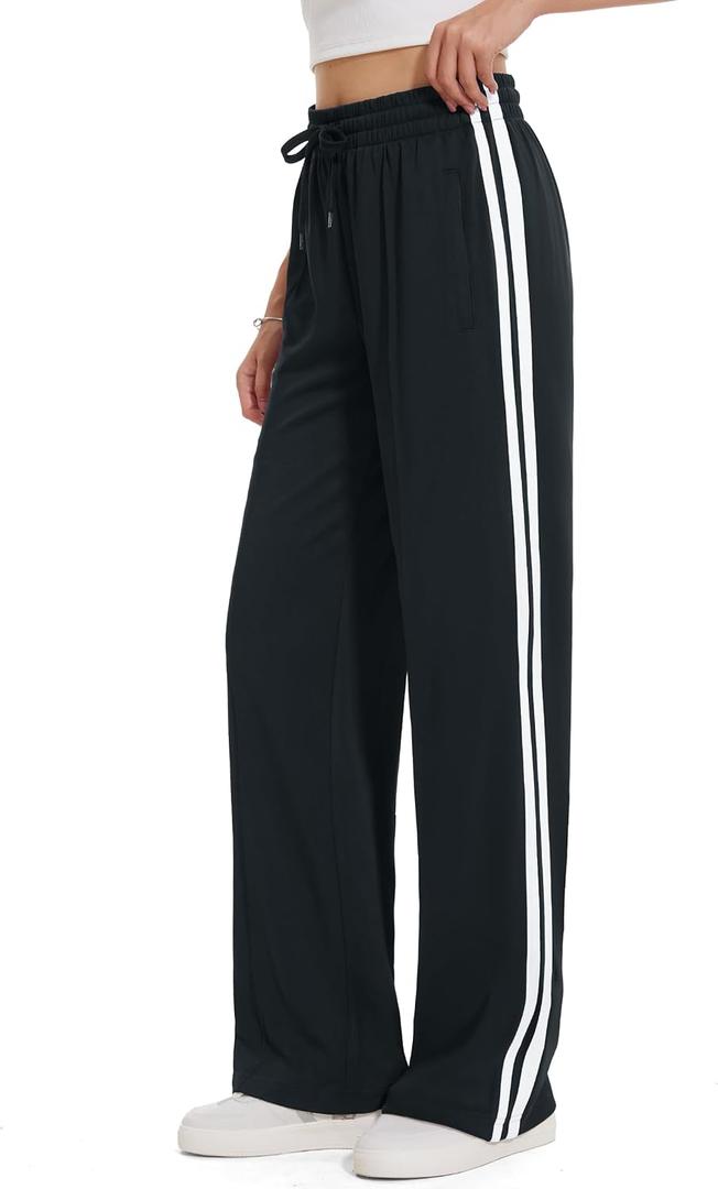 Tapata Women's 34" Inseam Tall Track Pants Loose Straight Leg Jogging Sweatpants Warm-Up Sports Athletic Running, Black, Small