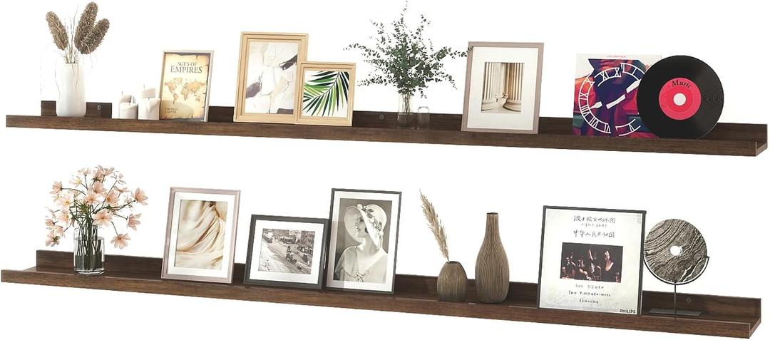 Walnut Floating Shelves for Wall Decor, 52 in Shelf with Lip, 2 Set, 51.2in