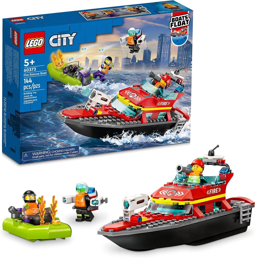 LEGO City Fire Rescue Boat - Toy Floats on Water, with Jetpack, Dinghy and 3 Minifigures - Everyday Hero Toys for Kids - Boys and Girls Ages 5+ - 60373