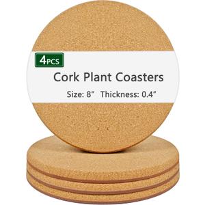 8 Inch Cork Plant Coasters, 4 Pcs Double Layers Thickened Cork Plant Mats, Cork Coasters for Plants, Cork Mats for Plant, Plant Coasters for House Plants