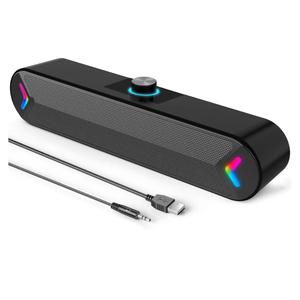 ENRUE Computer Speakers,PC Speakers for Desktop,Wired USB-Powered Sound-bar for Computer with 10W Stereo Sound and Colorful Light,Plug-n-Play (A39PRO /Black)