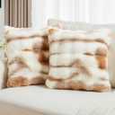 Pack of 2 Faux Fur Throw Pillow Covers 20x20 Inch, Brown White