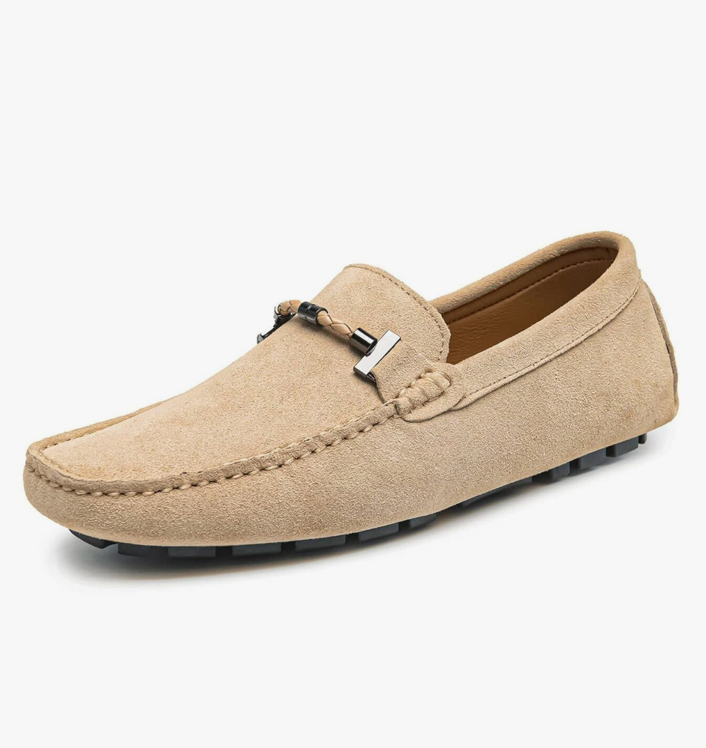 Go Tour Men's Penny Loafers Moccasin Driving Shoes Slip On Flats Boat Shoes Size 9.5/43 Beige