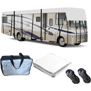 Wider 3.3m/10.83ft Camper Cover 210D Oxford Cloth Trailer Cover Wind, Rain and Snow Proof with 2 Extra Straps Grey-29.5 x 10.8 ft