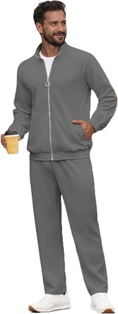Mens 2 Piece Sweatsuits for Men Full Zip Casual Track Suits Athletic Jogging Suit Sets Sport Sweat Suit, 2XL