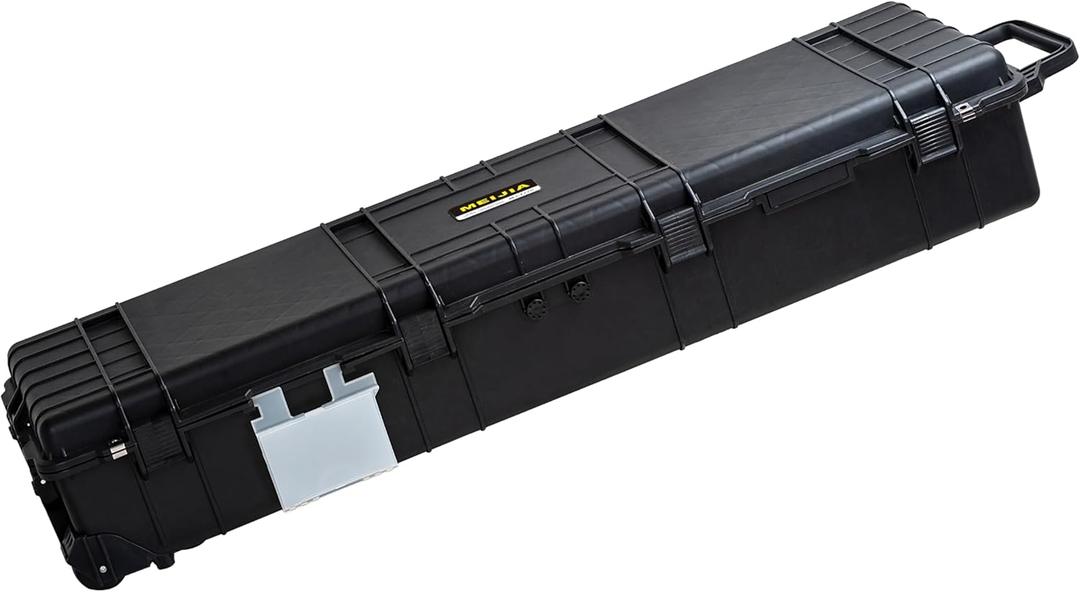 MEIJIA Portable Rolling Waterproof All Weather Hard Rifle Case, Hard Gun Case with Wheels, Soft Handle Grip, Customizable Fit Foam Inserted, Black (57.42"X18.48"X11.23")