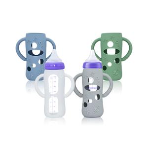 4 Pack Silicone Bottle Sleeves for Lansinoh Glass Baby Bottles (Old Style), 8 oz, Anti-Slip Protective Covers with Handles, Baby Essentials(Bottles Not Included)