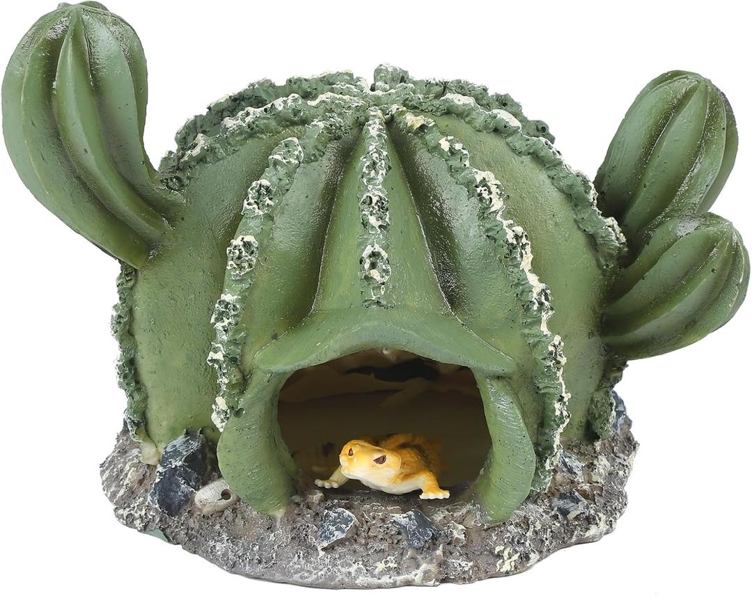 IBWell Resin Cactus Leopard Gecko Hide Reptile CaveDesert Terrarium DcorBearded Dragon Hideout, Small Reptile Hide