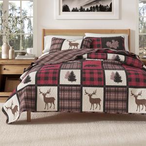 Great Bay Home Lodge Bedspread King Size Quilt with 2 Shams. Cabin 3-Piece Reversible All Season Quilt Set. Rustic Quilt Coverlet Bed Set. Stonehurst Collection. (Red/Black)
