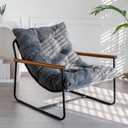 MAXYOYO Modern Accent Chair, Comfy Living Room Chair with Metal Frame Wooden Armrest, Upholstered Armchair with Soft Cushion for Bedroom Balcony Lounge Reading Room, Dark Grey, Standard