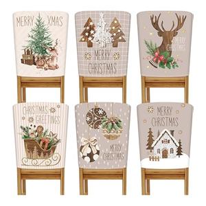 6 Pcs Christmas Chair Cover Set Stretch Dining Chair Back Covers Vintage Christmas Santa Claus Elk Slipcovers Farmhouse Removable Elastic Seat Protector for Xmas Party Kitchen Home Decor
