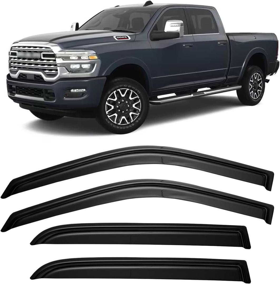 Window Visors Rain Guards for 2010-2025 Dodge Ram 2500 & 3500 Crew Cab, Window Vent Wind Deflectors Visors Shades