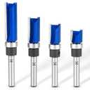 4Pcs Pattern Flush Trim Router Bits 1/4 Inch Shank, Bottom Bearing Carbide Flush Trim Cut Router bit Set, Cutting Diameter: 1/2", Cutting Length: 1/2", 3/4", 1", 1-1/2"