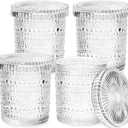 Bathroom Organizers and Storage, 4 pack Glass Qtip Holder, Bathroom Jars with Lids, Vanity Organizer for Cotton Rounds, Balls & Floss Picks, Qtips, Vanity & Makeup Bathroom Canisters with Lids (Clear)