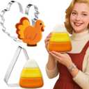 2 Pcs Extra Large 8" Thanksgiving Cookie Cutters Including Giant Candy Corn and Turkey Shaped Stainless Steel Mold Cutters for Fall Holiday Baking