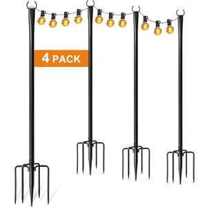 4 Pack String Light Poles for Outside, Thickened Metal Lights Hanger Pole Outdoor with Fork, Lighting Hanging Post Accessories for Patio Decor Garden Backyard Yard Front Porch Outside Decorations