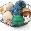 6 Pcs 3.5in Summer Spherical Decorative Balls - Blue & Green Rattan Balls with Twine for Vase & Bowl Fillers