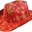 Christmas Cowgirl Santa Hat Glitter Cowboy Hat Party Hat with Star Snowflake for Men and Women for Christmas Party