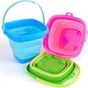 Shindel Collapsible Bucket for Kids, Foldable Pail Bucket for Beach Toys, Summer Toys, Camping Gear, Beach Party, Fishing, and Fun Summer Activities (Mix 1)