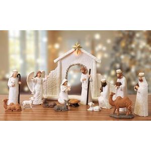 Aneco 15 Pieces Classic Nativity Set Christmas Nativity Stable Manger Figurine Resin Decor Christmas Tabletop Scene Shepherds, Animals and Angels for Xmas Indoor Home Decorations