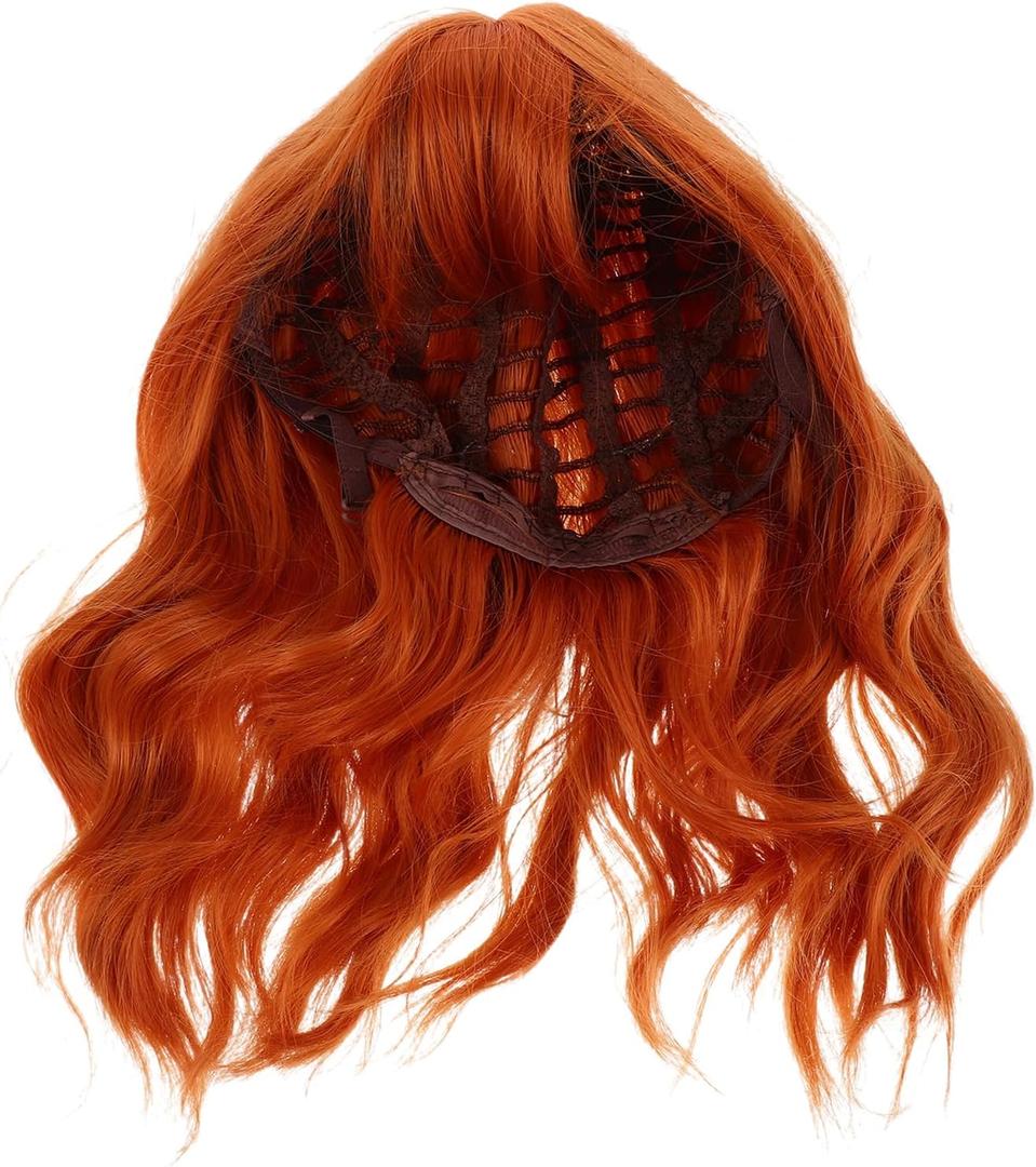 LUOZZY Short Wavy Bob Wig with Bangs for Women Heat Resistant Synthetic Hair for Daily Use Halloween Cosplay Party Orange