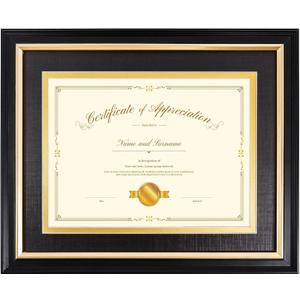 8x10 Diploma Frame for 6x8 Document/Certificate/Picture with Black and Gold Mat, Solid Wood Degree Frame, Real GlassWall Display and Tabletop
