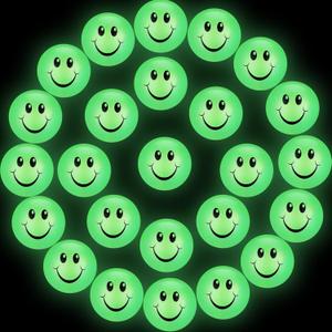 Kasyat 24 Pcs Glow in The Dark Smile Face Bouncing Balls, Mini High Bounce Bouncy Balls for Teens, Glowing Halloween Birthday Party Favors Goodie Bag Fillers for Boys and Girls 6 Years Old +
