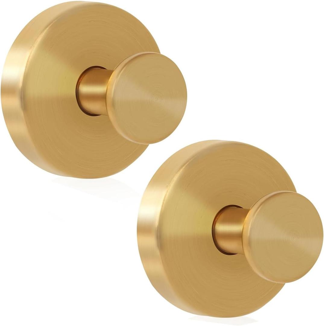 Suction Cup Hooks for Shower, Wreath Hangers for Front Door, Hanging up to 15 lbs No Drill Bathroom Hooks for Glass, Mirror, Tile Holds Towels, Robes, Loofah Waterproof Matte (2, Gold)