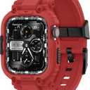 amBand Bands Compatible with Apple Watch 9/8/7 45mm, M1 Sport Series Rugged Case with TPU Strap Military Protective Tough Cover Bumper for iWatch SE3/SE2/SE/6/5/4 44mm Men Red