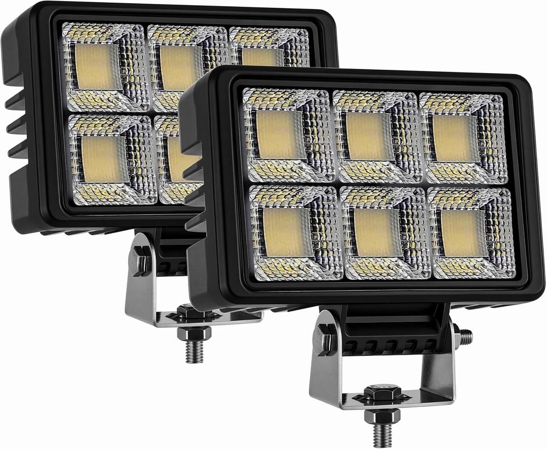 12V LED Flood Light 6 Inch,2pcs 20000LM Waterproof LED Tractor Work Lights for Truck Heavy-Duty Equipment Offroad Boat Farm Engineer