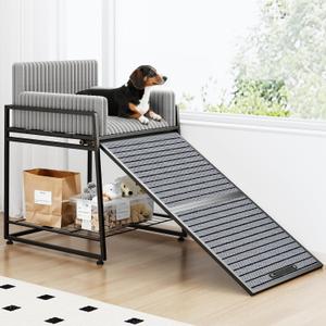 Dog Window Perch with Stairs and Storage,Pet Stairs Ramp with Seat