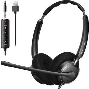 USB Headset with Microphone for PC, Computer Headset with Microphone Noise Canceling Mic for Laptop Call Center Wired Headset with Mic for Work Zoom Skype Teams from Office Home (Black) (Dual Ear)