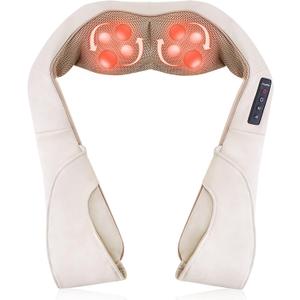 TRIDUCNA Shiatsu Neck Shoulder Back Massager with Heat - Electric Deep Tissue 3D Kneading Massage Pillow for Lower Back, Calf, Legs, Full Body Muscle Relaxation, Home, Office, and Car Use (Beige)