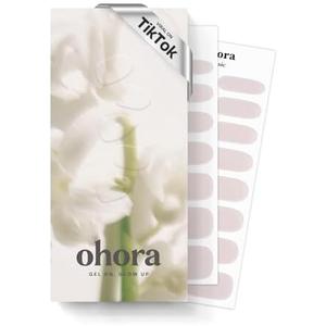 ohora Semi Cured Gel Nail Strips (N Glazed Glow) - White, Glazed, Works with Any UV/LED Lamps, Salon-Quality, Long Lasting, Easy to Apply & Remove - Includes 2 Prep Pads, Nail File & Wooden Stick