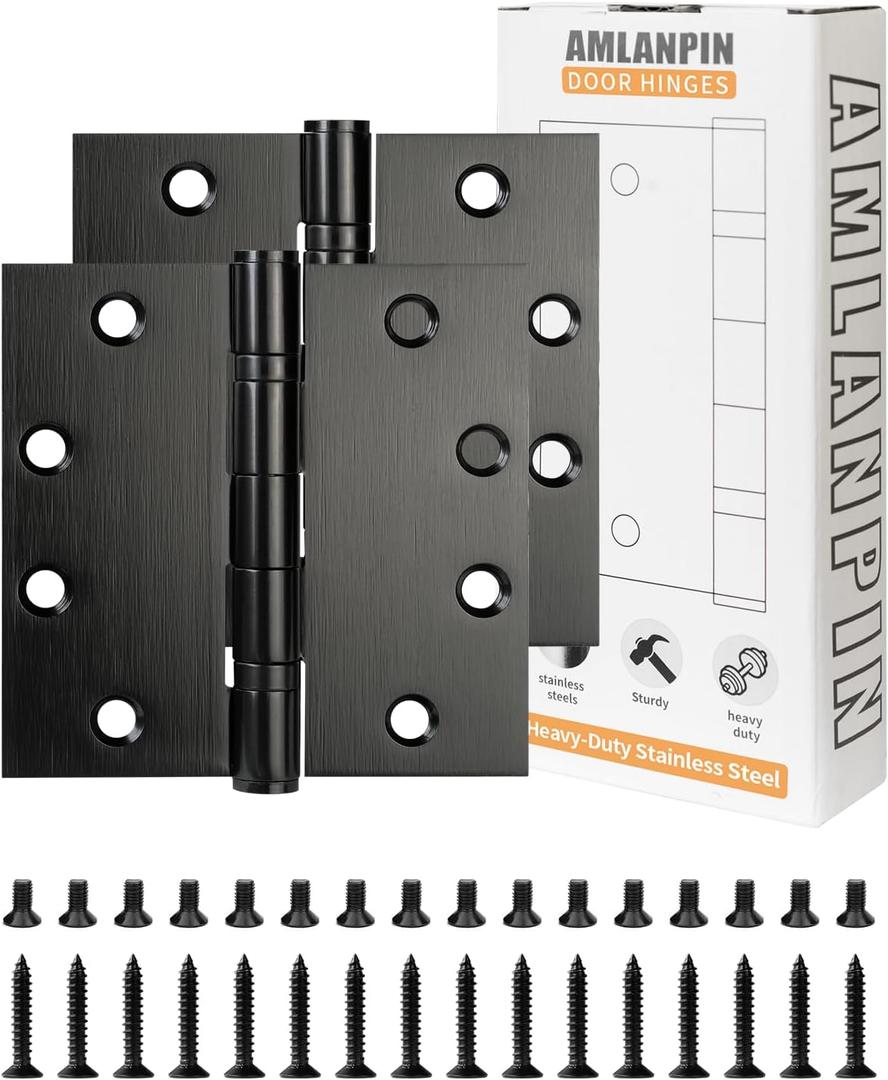 Stainless Steel Matte Black 4.5'' Door Hinges for Exterior Doors Ball Bearing Door Hinges 4.5in x 4.5in Door Hinges with Square Corners, Heavy-Duty, 2PACK