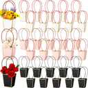 Geelin 30 Pack Flower Paper Gift Bag - Bouquet Portable Flower Handbag Waterproof Box with Handles for Arrangements - Wedding Gift Florist Bag for Valentines (Novel, Black, Pink, White)