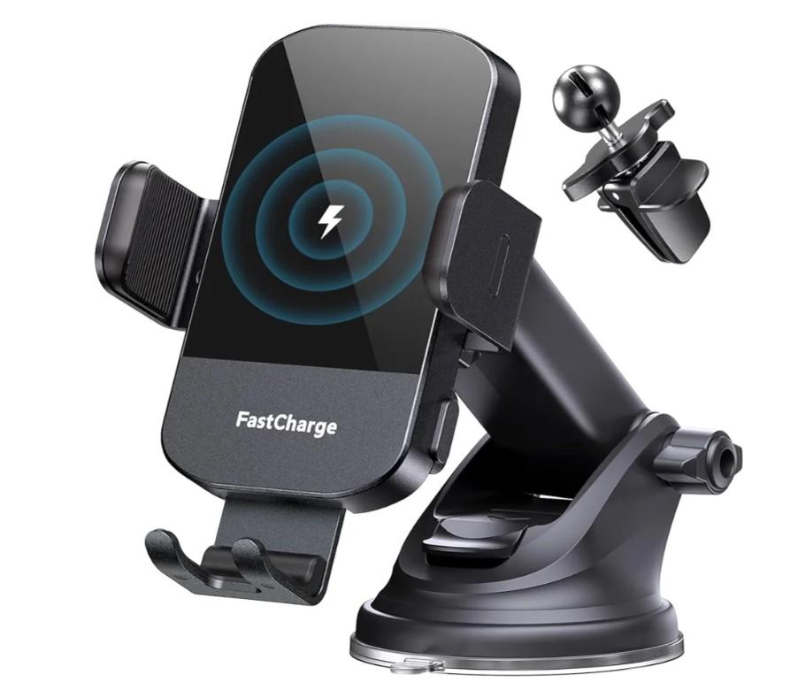 CHGeek Wireless Car Charger, 15W Fast Charging Auto Clamping Phone Holders for Your Car Phone Mount for Car fit for iPhone 17 16 15 14 13 12 Pro Max 11 XR XS, Samsung Galaxy S25 Ultra S24 S23, Black
