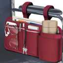 FINPAC Wheelchair Side Storage Bag w/ Cup Holder, Wheelchair Armrest Accessories Pouch with Pen Slot and Reflective Strips for Power Walkers, Rollators, Seniors - Burgundy