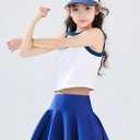 Girl's Tennis Skirts Built in Shorts Athletic Pleated Skirt Flowy Skort with Pockets for Kids 8-18 Years (Blue)