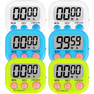 ZILLEEN 6 Pack Kitchen Timers for Cooking Digital Classroom Timers for Teachers Kids White Blue Green