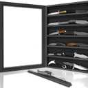Knife Display Case for Collections, Pocket Knife Display Case with Acrylic Glass, Lockable Storage Cases with Removable Shelves, Wall-Mounted 6-Layer MDF Cabinet, Black