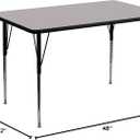 Flash Furniture Wren 30''W x 48''L Rectangular Grey Thermal Laminate Activity Table - Standard Height Adjustable Legs