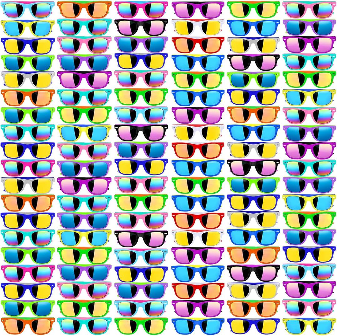 128 Pack Kids Sunglasses Party Favors, Kid's Neon Sunglasses Bulk, Childrens Sunglasses Boys Girls Eyewear Pack for Goody Bag Fillers Summer Beach Pool Birthday Party Supplies Age for 3-8